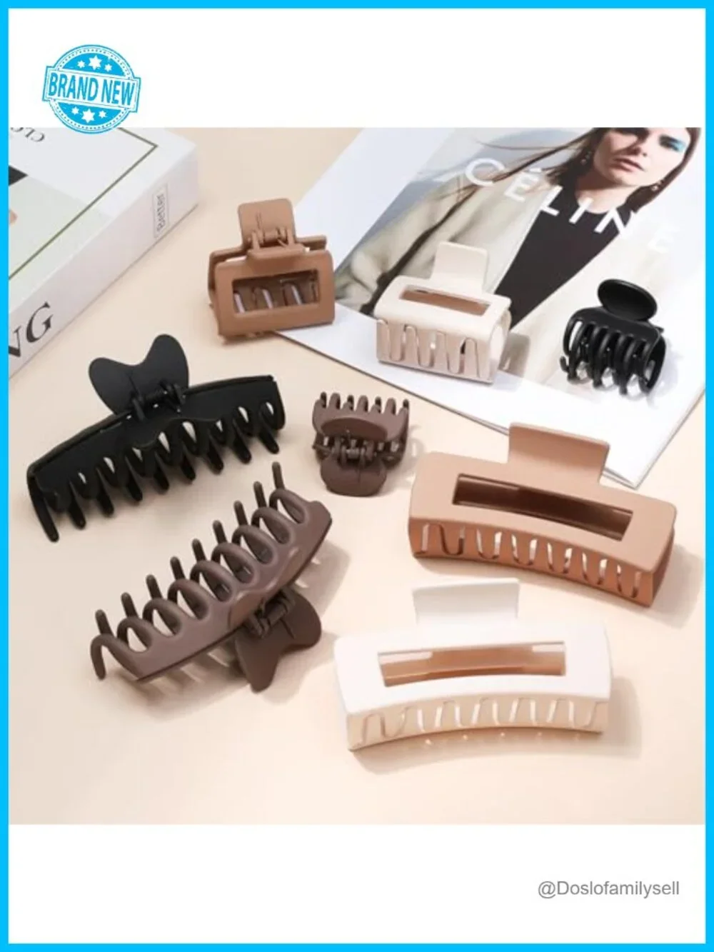 8 Hair Claw Clips Set Rectangle Square Butterfly Thick Thin Hair Plastic Metal
